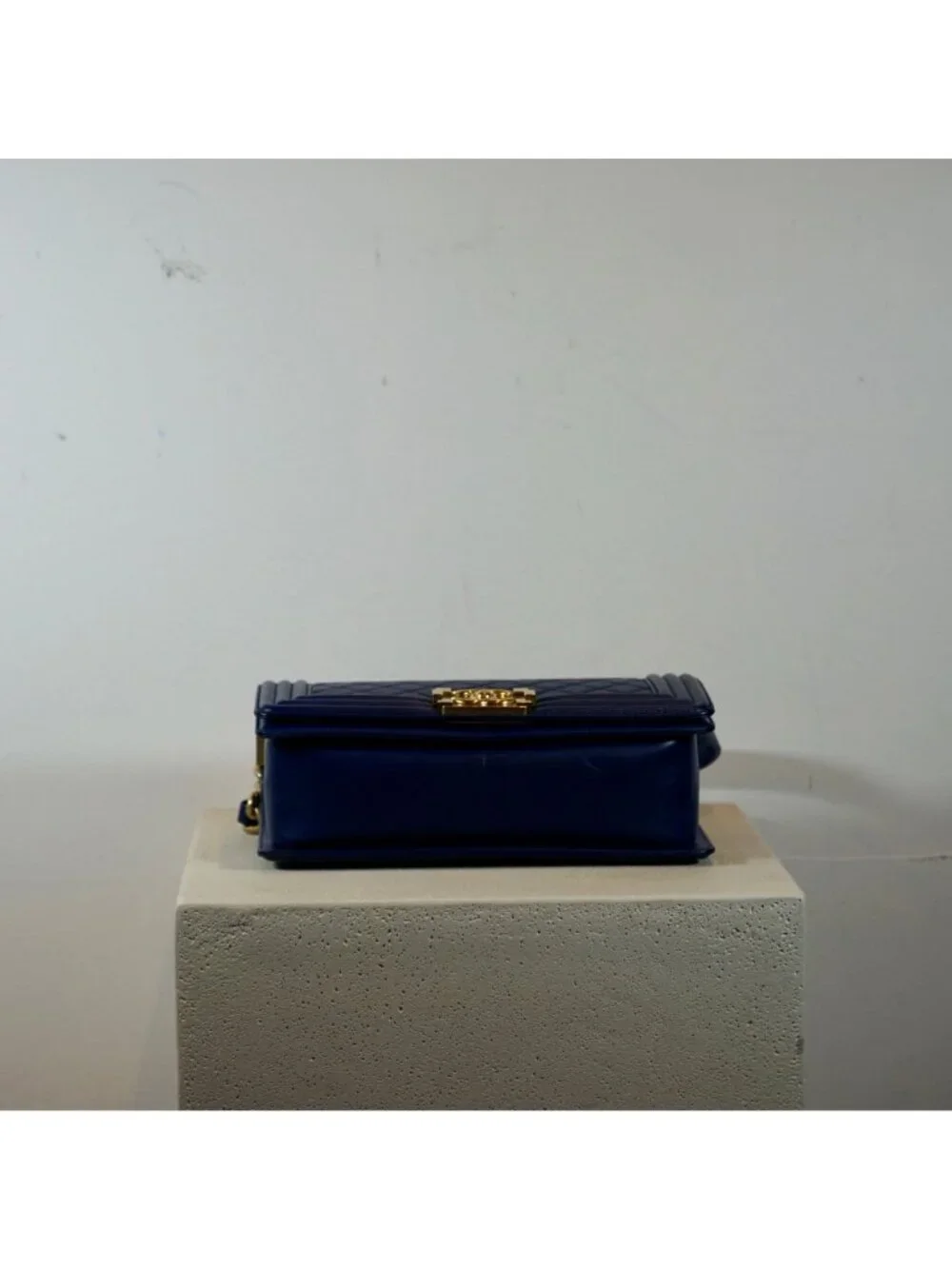 Chanel Boy Bag Caviar Blue with Gold Hardware
